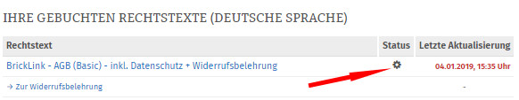 noch nicht konfigurierte Rechtstexte für Bricklink