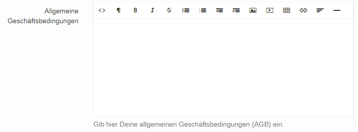 productswithlove Eingabebereich für die AGB
