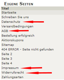 rechtsrelevante Seiten bei Zen Cart anlegen