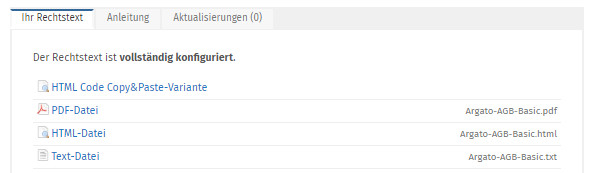 verf&uuml;gbare Formate der Argato-Rechtstexte