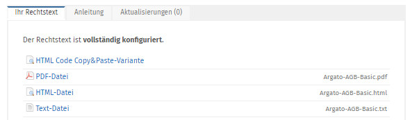 verfügbare Formate der Argato-Rechtstexte