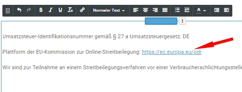 webador - Impressum mit anklickbarem OS-Link