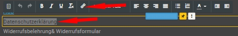 webador - zu verlinkenden Text markieren und auf das Linksymbol klicken